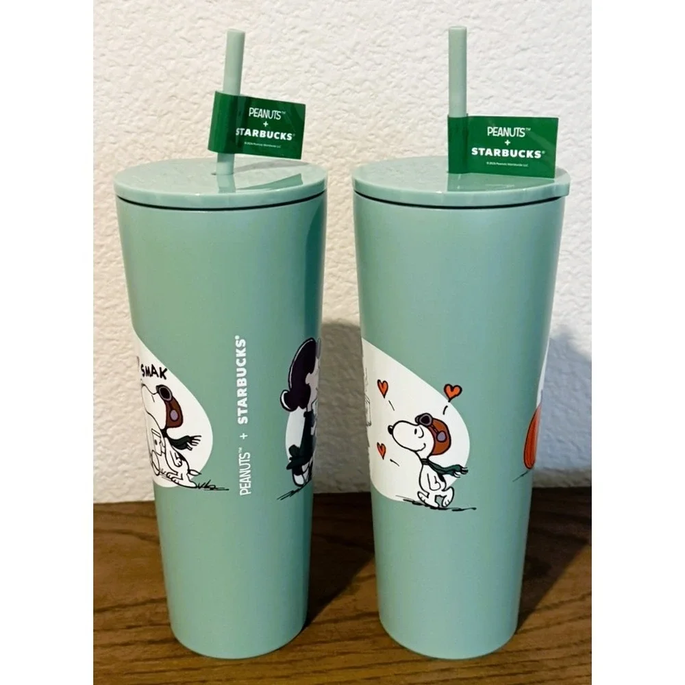 2026 Starbucks Peanuts Snoopy Lucy 24oz Stainless Steel Tumblers Set of 2